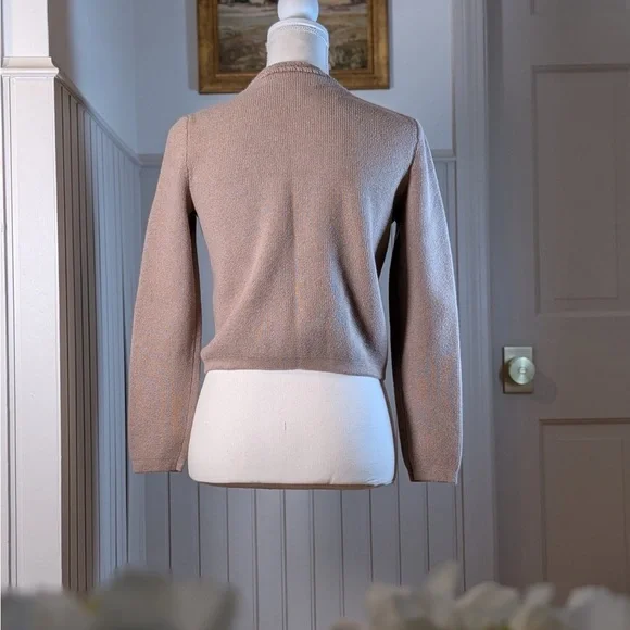 J.Crew Cropped Cardigan Sweater XS Taupe Gold Buttons Braided Trim 100% Cotton - Picture 2 of 10